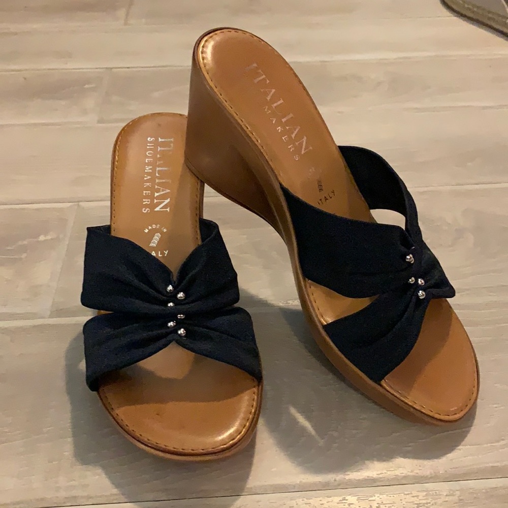 Navy wedge sandals